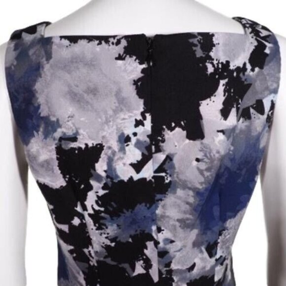 AB Studio Dress Womens Size 4 Abstract Floral Print Blue Black White Sleeveless - Picture 5 of 10